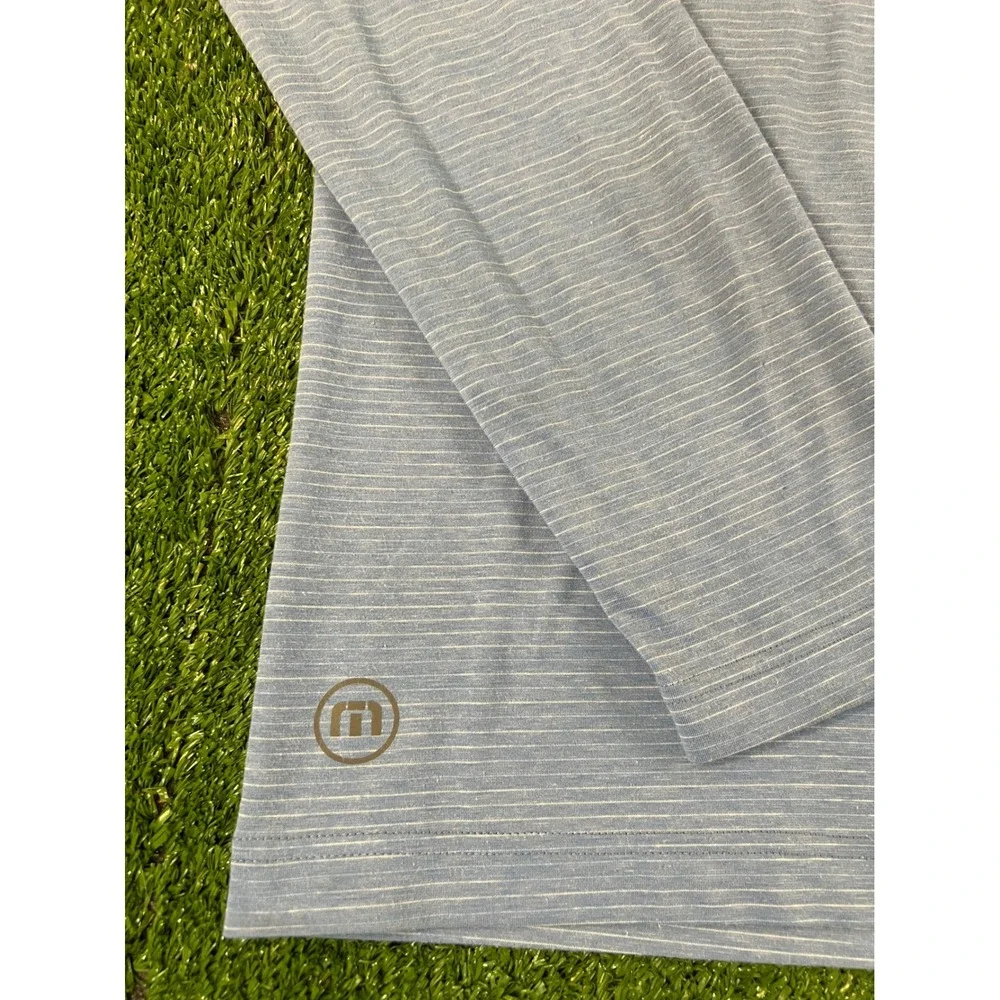 TravisMathew Mens MD Light Blue Striped Quarter Zip Golf Pullover Longsleeve
